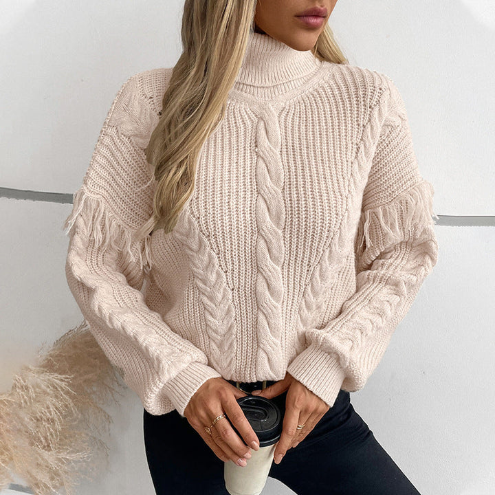 Kitty | Women's High Neck Cable Knit Jumper Loose Fit Knitwear