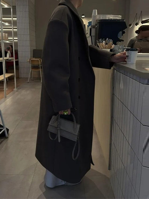 Women’s Oversized Double-Breasted Coat – Longline Lapel Layer for Autumn Wear