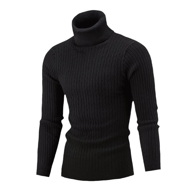 Ryan | Men's Cable Knit Roll Neck Jumper Ribbed Sides Slim Fit