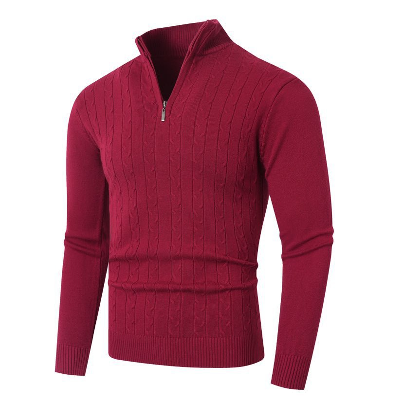 Franco | Men's Ribbed Half-Zip Cable Knit Jumper Slim Fit