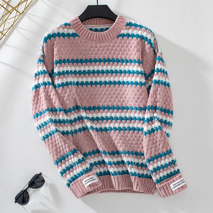 Una | Women's Textured Knitted Jumper Geometric Pattern Crew Neck