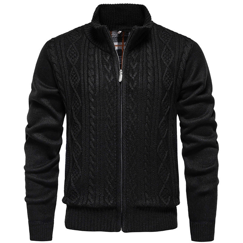 Fletcher | Men's Chunky Cable Knit Zip Cardigan Stand Collar