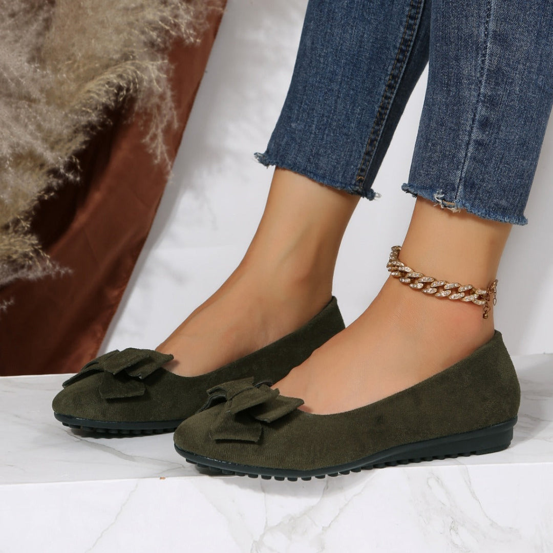 Delilah | Women's Ballet Flats Bow Detail Round Toe Slip-On