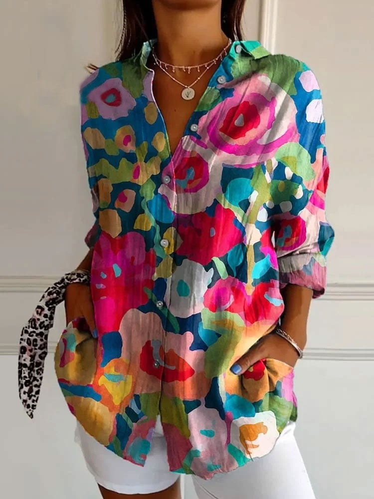 Elin | Women's Geometric Print Blouse Non-Iron Easy-Care Shirt