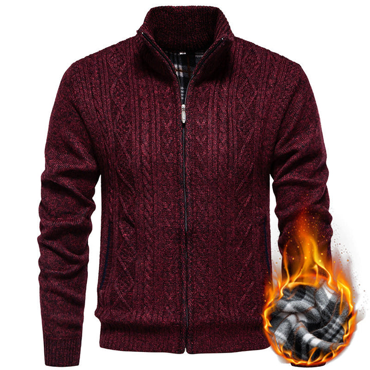 Fletcher | Men's Chunky Cable Knit Zip Cardigan Stand Collar