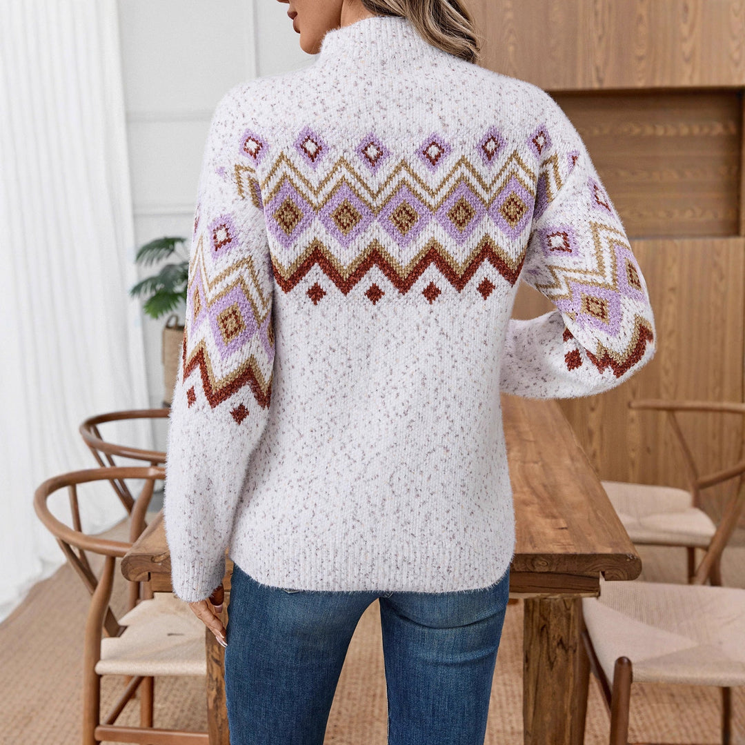 Lily | Women's Knitted Jumper High Neck Geometric Pattern