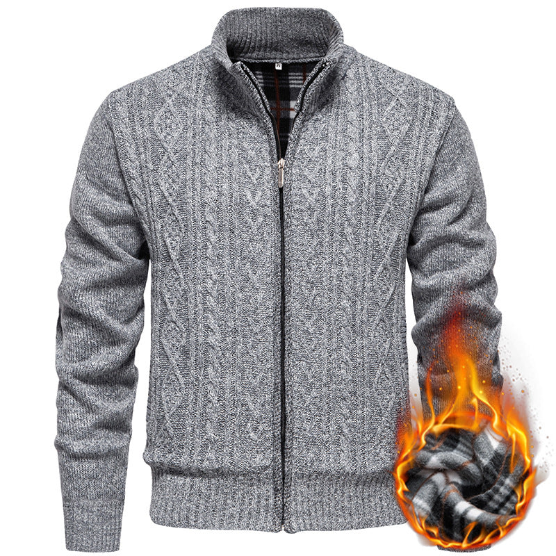Fletcher | Men's Chunky Cable Knit Zip Cardigan Stand Collar