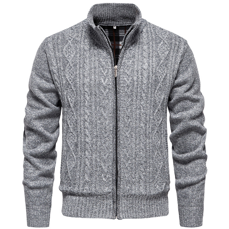 Fletcher | Men's Chunky Cable Knit Zip Cardigan Stand Collar