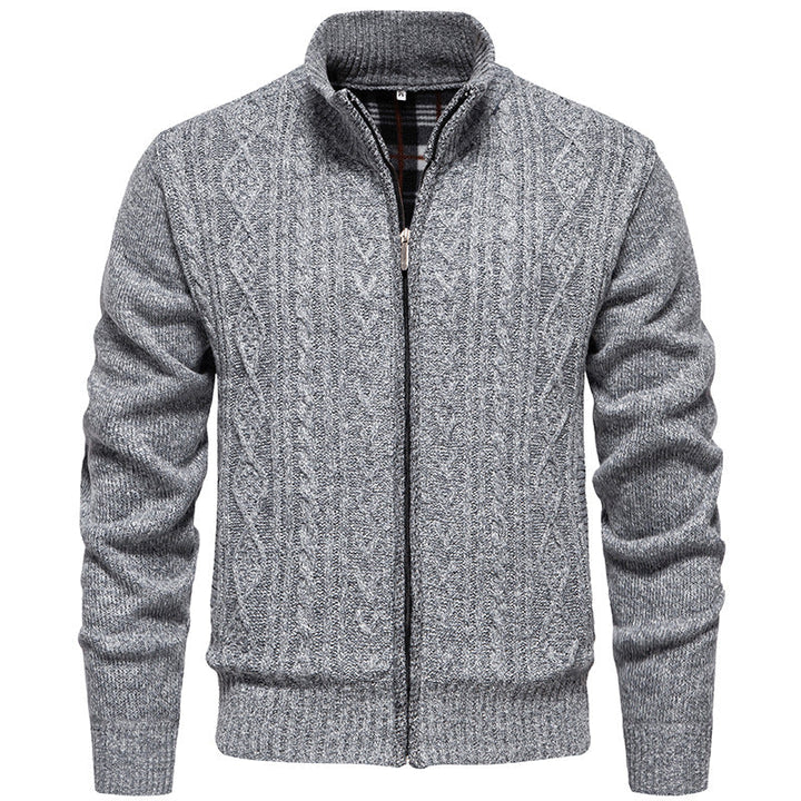 Fletcher | Men's Chunky Cable Knit Zip Cardigan Stand Collar