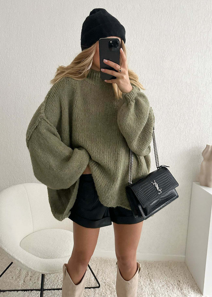 Diana | Women's Oversized High Neck Jumper Balloon Sleeves Ribbed