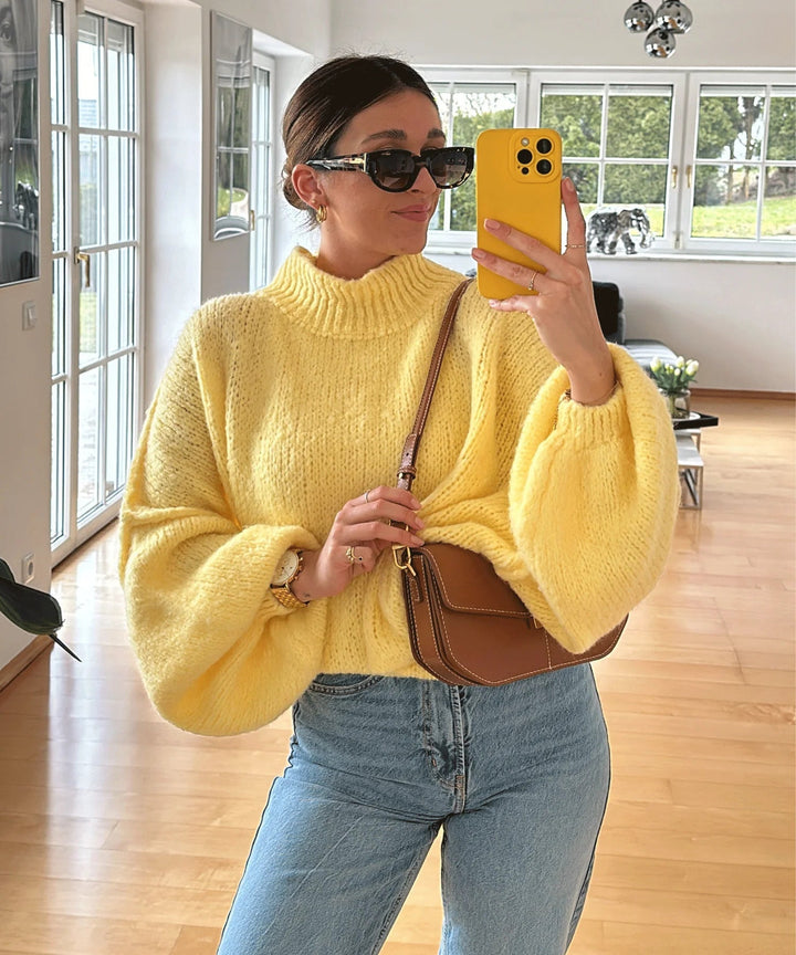 Diana | Women's Oversized High Neck Jumper Balloon Sleeves Ribbed