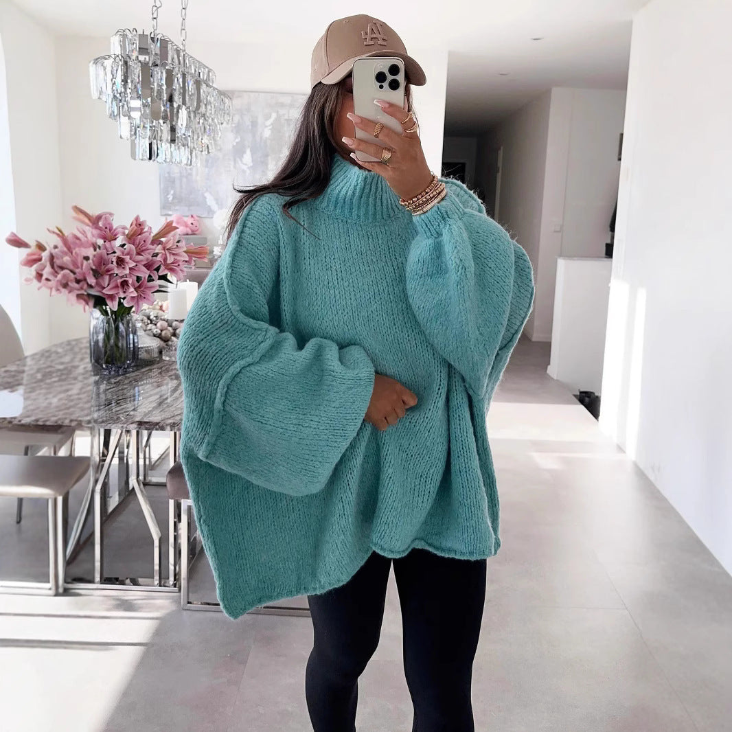Diana | Women's Oversized High Neck Jumper Balloon Sleeves Ribbed