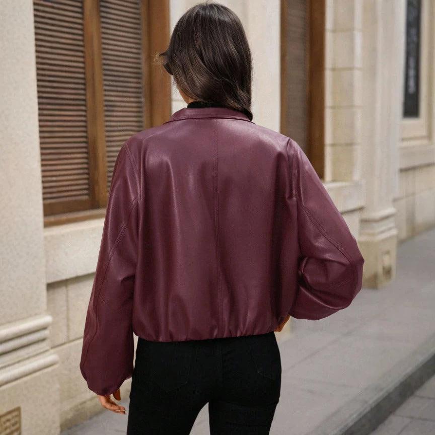 Verity | Women's Cropped Faux Leather Jacket Full Zip