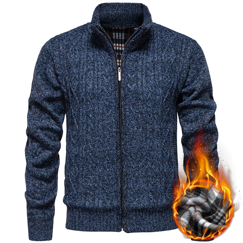 Fletcher | Men's Chunky Cable Knit Zip Cardigan Stand Collar