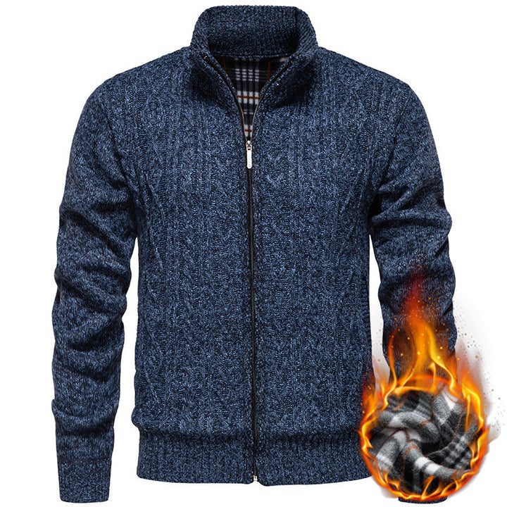 Fletcher | Men's Chunky Cable Knit Zip Cardigan Stand Collar