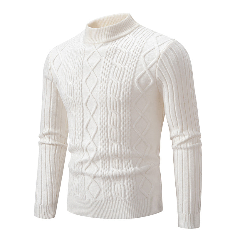 Callum | Men's Cable Knit Roll Neck Jumper Slim Fit Ribbed Cuffs
