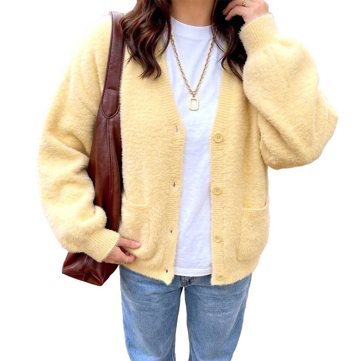 Georgia | Women's Teddy Fleece V-Neck Button Cardigan with Pockets