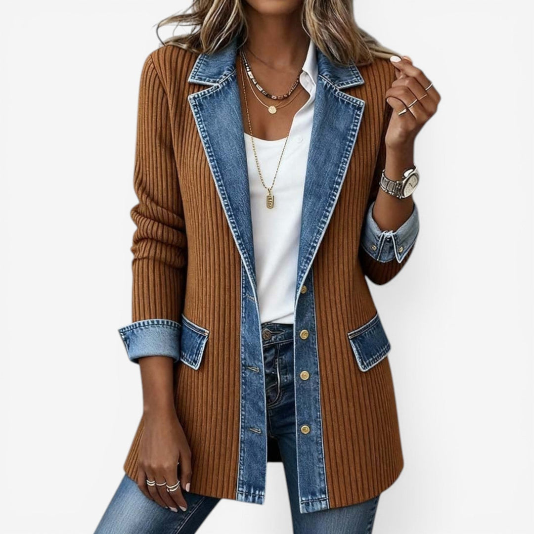 Eva | Women's Layered Longline Blouse Shirt Collar Denim-Effect