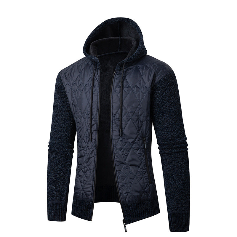 Owen | Men's Quilted Hooded Jacket Teddy Lined Knitted Sleeves