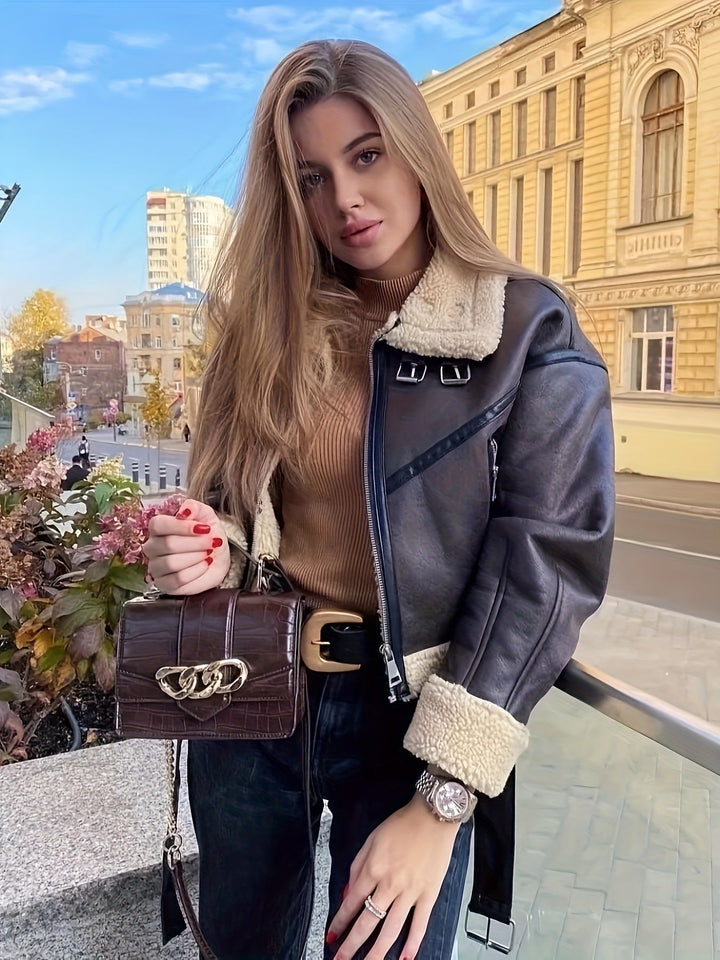 Primrose | Women's Leather Jacket Teddy Fleece Lined Full Zip