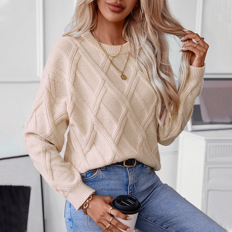 Bridget | Women's Diamond Knit Jumper Round Neck Warm Knitwear