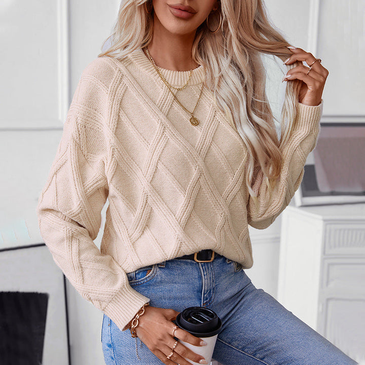 Bridget | Women's Diamond Knit Jumper Round Neck Warm Knitwear