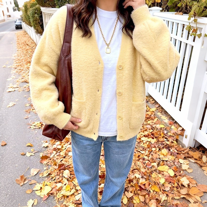 Georgia | Women's Teddy Fleece V-Neck Button Cardigan with Pockets