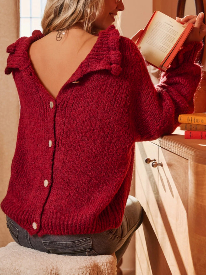Florence | Women's Wool Knitted Jumper Buttoned Open Back