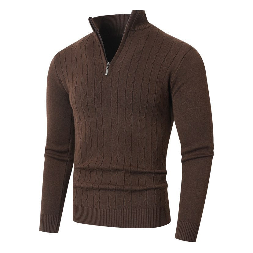 Franco | Men's Ribbed Half-Zip Cable Knit Jumper Slim Fit