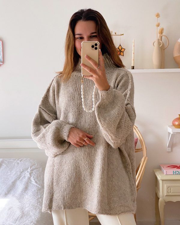 Diana | Women's Oversized High Neck Jumper Balloon Sleeves Ribbed