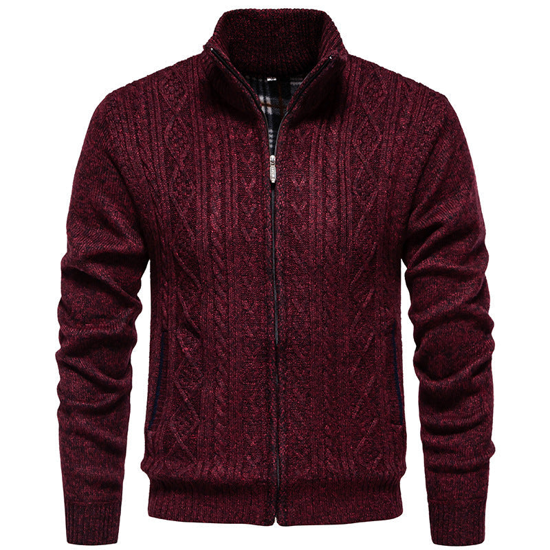 Fletcher | Men's Chunky Cable Knit Zip Cardigan Stand Collar