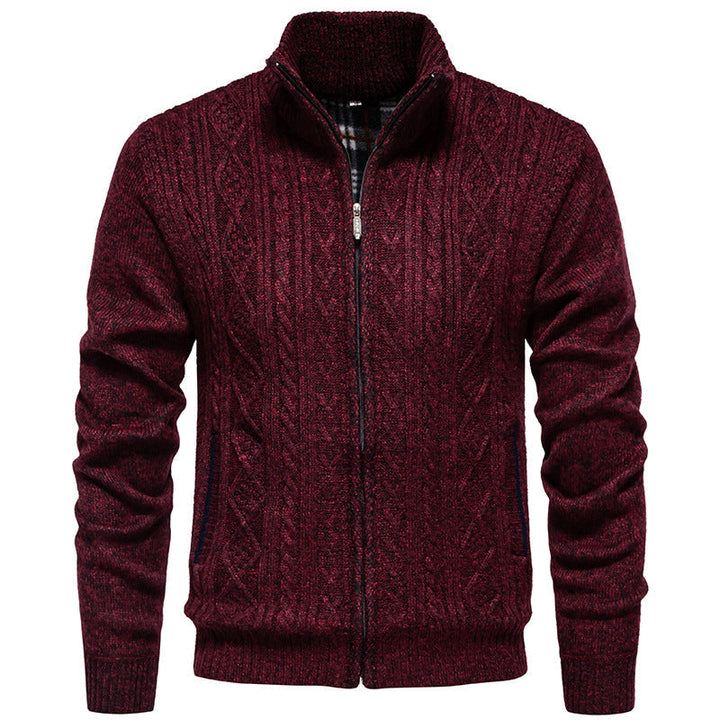 Fletcher | Men's Chunky Cable Knit Zip Cardigan Stand Collar