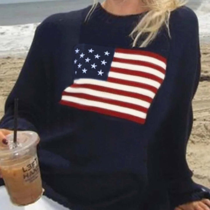 Millicent | Women's Knitted Jumper American Flag Motif Slim Fit