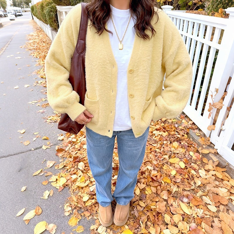 Georgia | Women's Teddy Fleece V-Neck Button Cardigan with Pockets