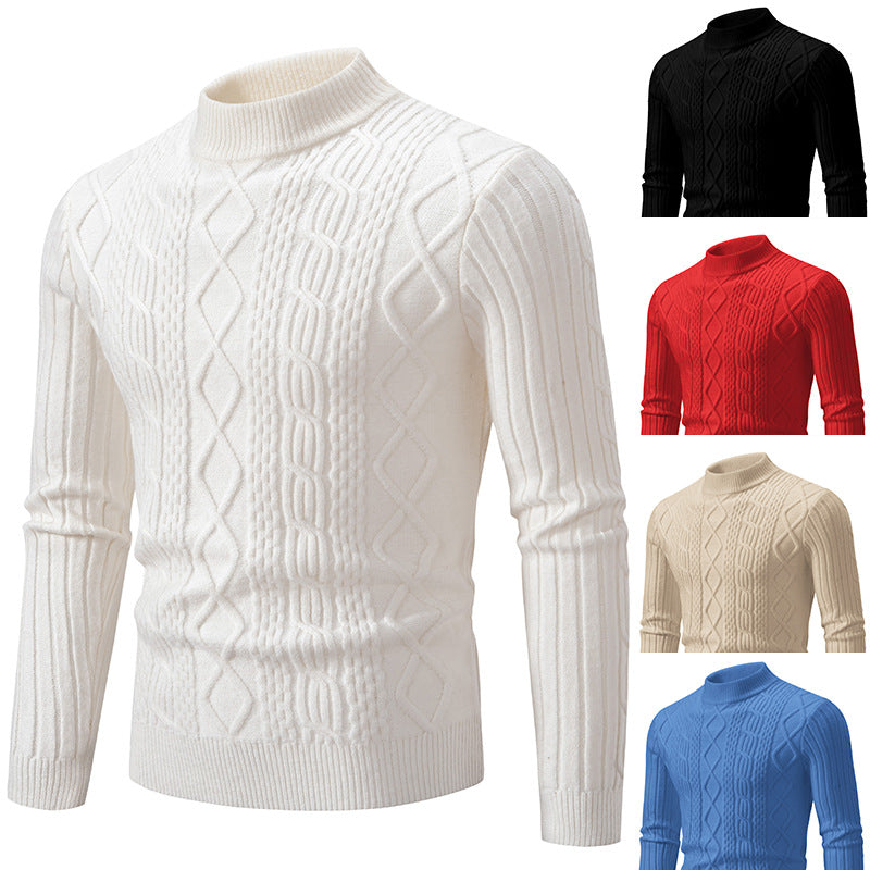 Callum | Men's Cable Knit Roll Neck Jumper Slim Fit Ribbed Cuffs