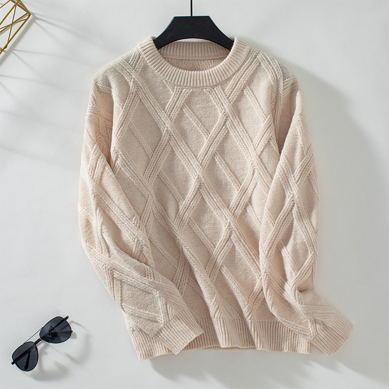 Bridget | Women's Diamond Knit Jumper Round Neck Warm Knitwear