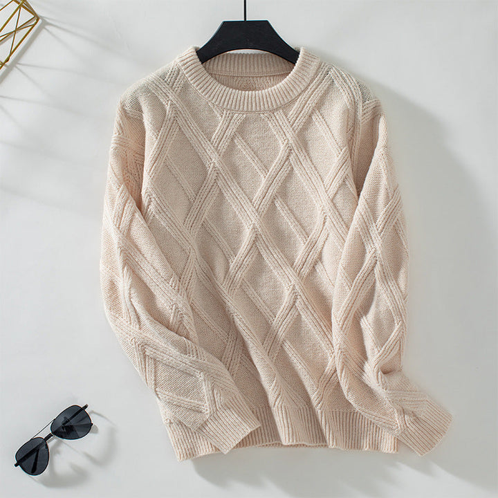 Bridget | Women's Diamond Knit Jumper Round Neck Warm Knitwear