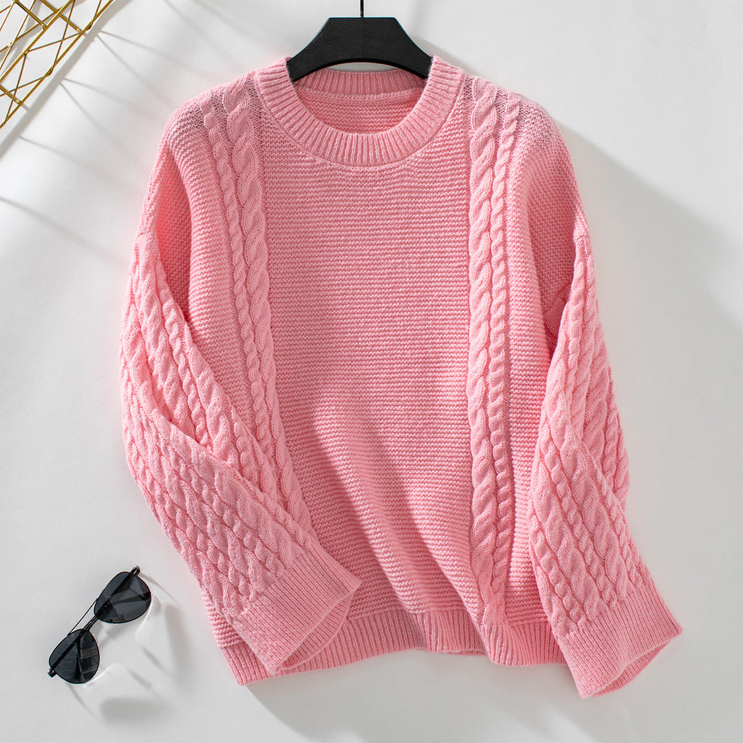 Vivienne | Women's Wool Knitted Jumper Cable Sleeves Crew Neck