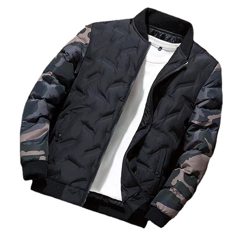 Ralph | Men's Padded Bomber Jacket Camouflage Sleeves Ribbed Cuffs