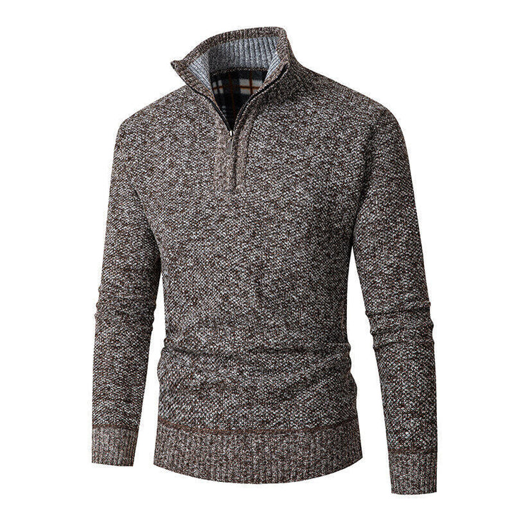 Bertram | Men's Chunky Knit Half-Zip Jumper Stand Collar Check Lining