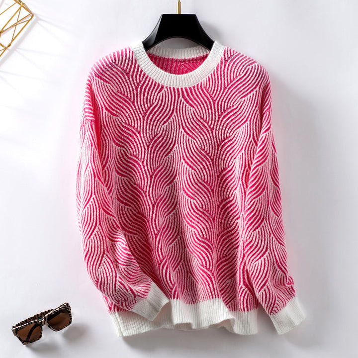 Lola | Women's Wave Pattern Knitted Jumper Round Neck Cotton Blend