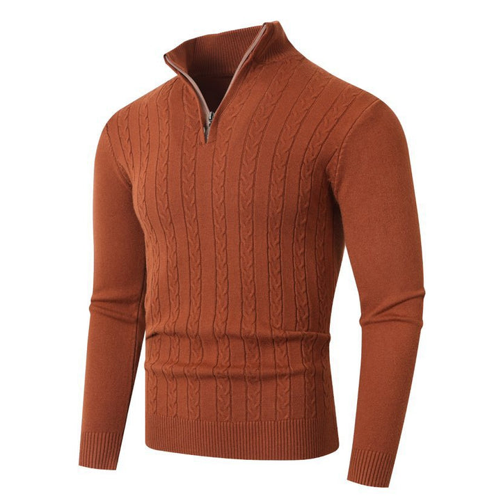 Franco | Men's Ribbed Half-Zip Cable Knit Jumper Slim Fit