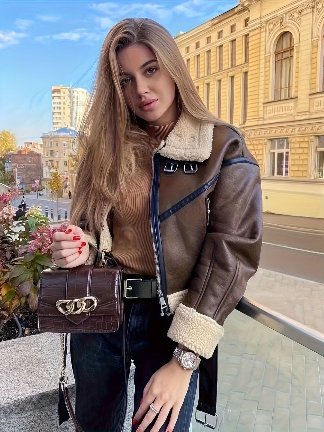 Primrose | Women's Leather Jacket Teddy Fleece Lined Full Zip