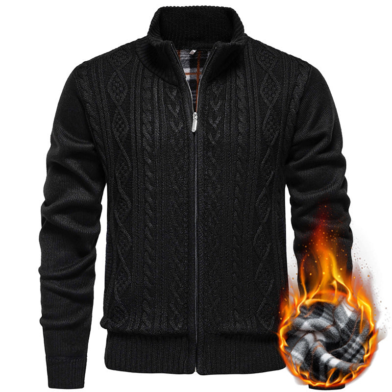 Fletcher | Men's Chunky Cable Knit Zip Cardigan Stand Collar