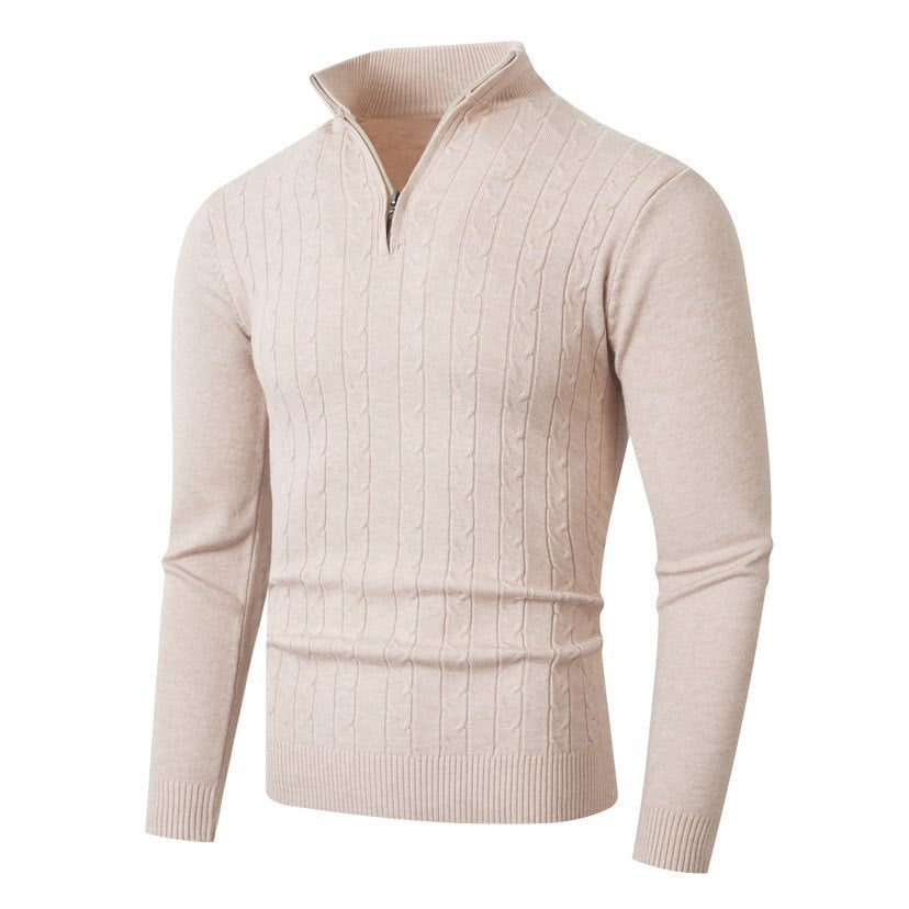 Franco | Men's Ribbed Half-Zip Cable Knit Jumper Slim Fit