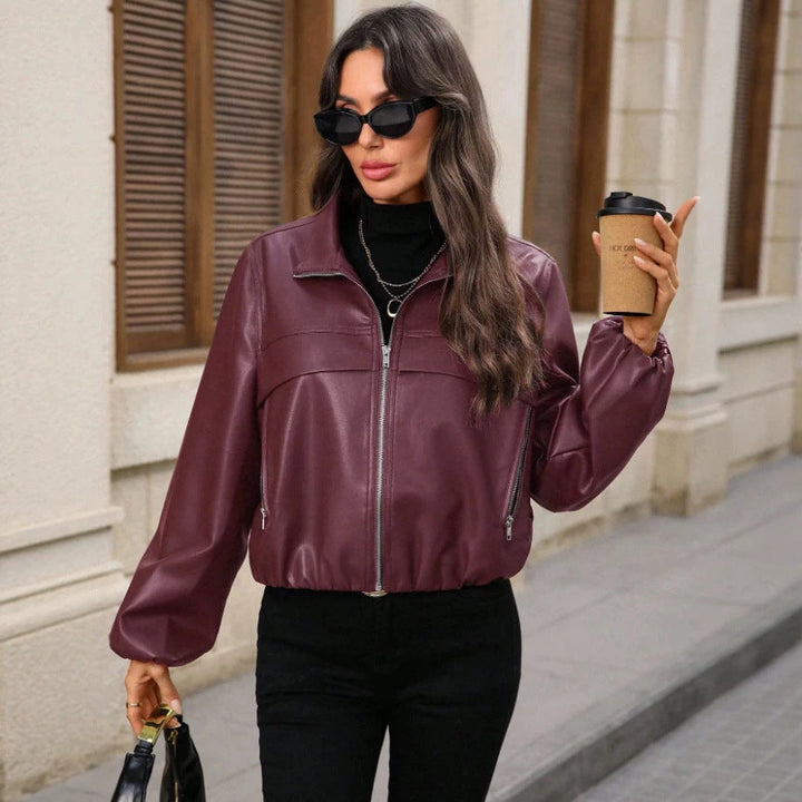 Verity | Women's Cropped Faux Leather Jacket Full Zip