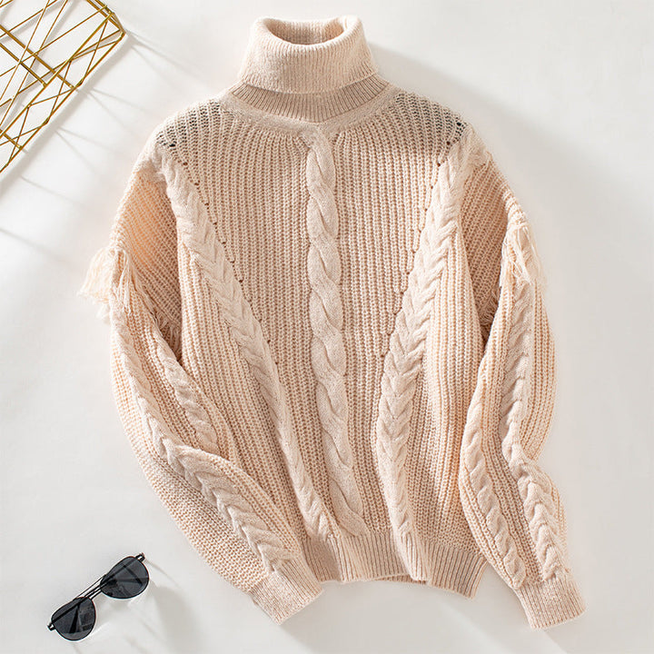 Kitty | Women's High Neck Cable Knit Jumper Loose Fit Knitwear