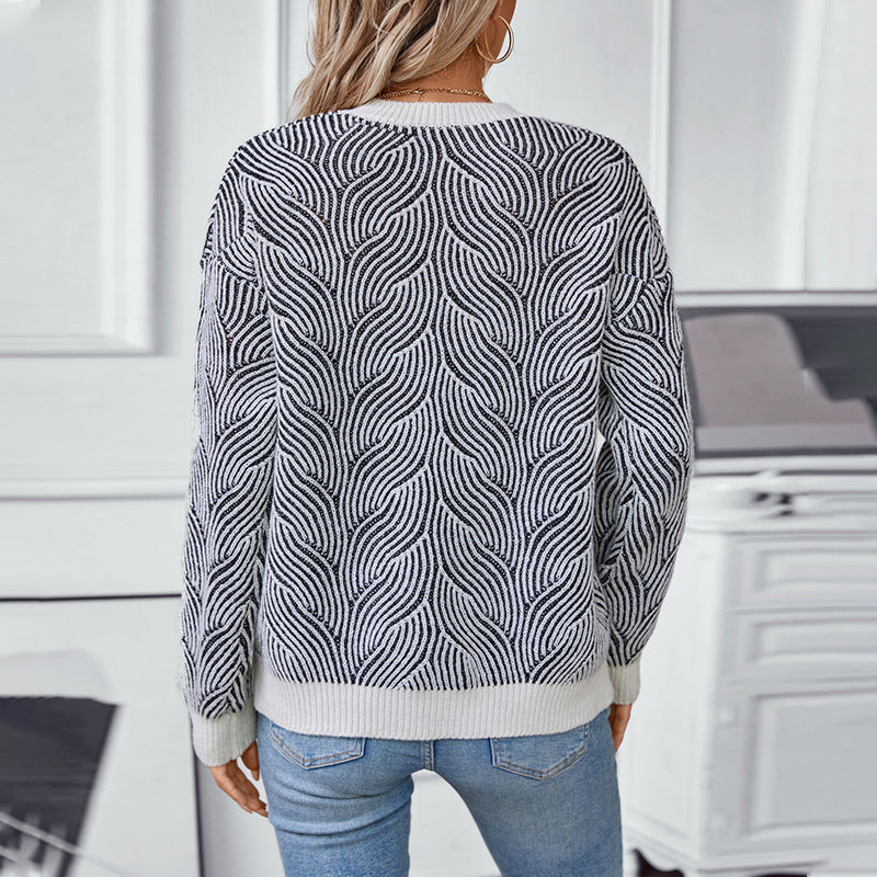 Lola | Women's Wave Pattern Knitted Jumper Round Neck Cotton Blend