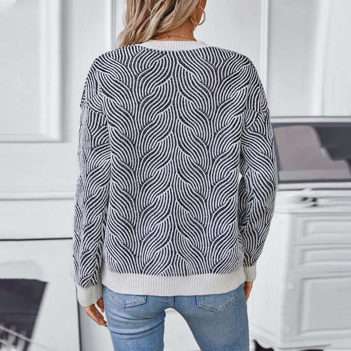 Lola | Women's Wave Pattern Knitted Jumper Round Neck Cotton Blend
