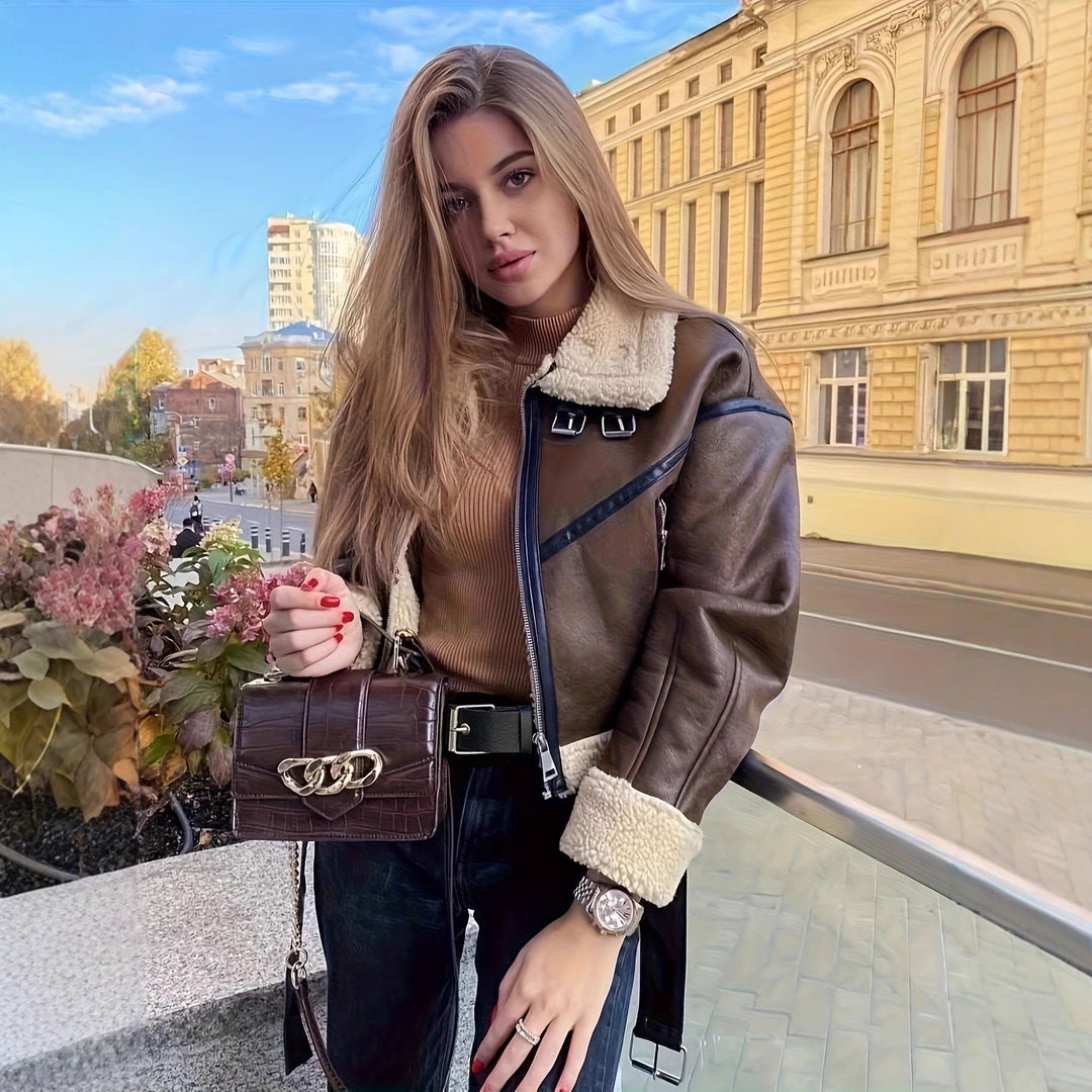 Primrose | Women's Leather Jacket Teddy Fleece Lined Full Zip